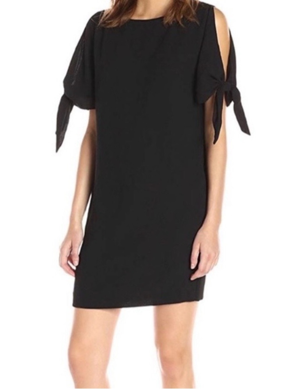 Vince Camuto Black Cold-Shoulder Tie Sleeve Mini Dress